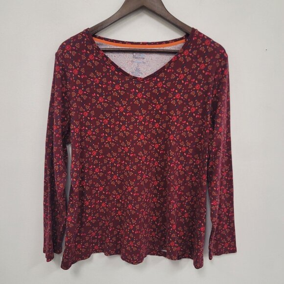 Croft & Barrow The Classic Tee Size 1X Red Floral Long Sleeve Cotton Bohemian - Picture 1 of 7